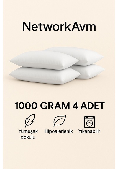 4 Adet Classic Yastık Beyaz 1000 Gram Beyaz