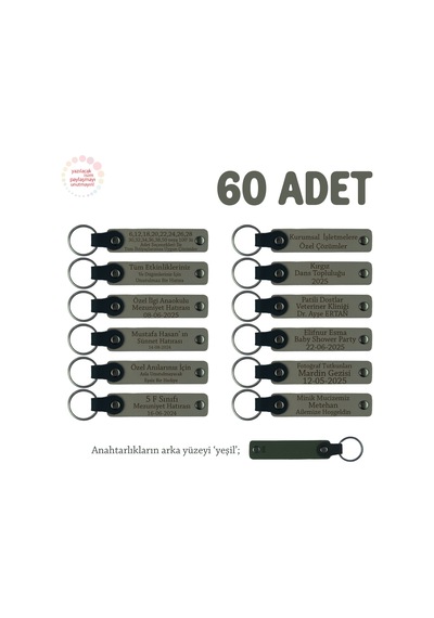 Kül Gri & Yeşil, Doğum Günü Misafirlerine Kişiselleştirilmiş Anahtarlık 60 Lı Set, Özel Kutlamalara Çok Renkli