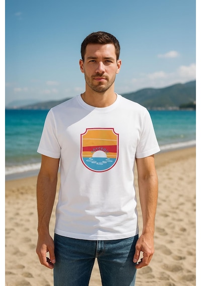 Markapia Man Erkek Bisiklet Yaka %100 Pamuk Köyceğiz Baskılı Kısa Kollu T-shirt Beyaz S