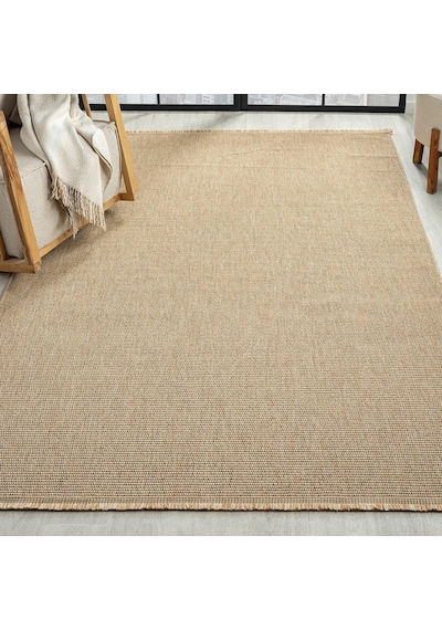 Koyu Bej Jüt Hasır Görünümlü Modern Halı - L664bjbo Kahve