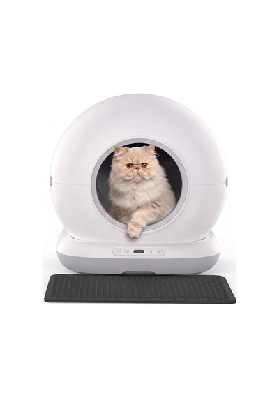 Sce001 Akıllı Otomatik Kedi Tuvaleti, Uygulama İle Uzaktan Kontrol, 75 L Hazne, Kendi Kendini Temizleyen, Koku Önleyici, Elekli Paspas + 15 Çöp Torbası Hediyeli Beyaz
