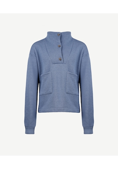 Yargıcı Ön Cep Detaylı Dik Yakalı Sweatshirt Mavi Melanj Mavi