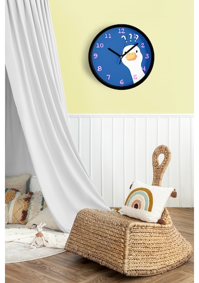 Sevimli Kaz / Ördek Modern Duvar Saati - Çocuk Odası Duvar Saati - 25cm - Önü Camlı Siyah Kasa-jh1078 Siyah