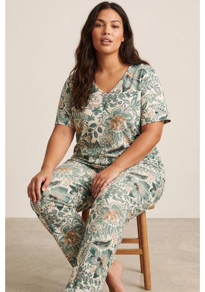 Siyah İnci Desenli Büyük Beden Battal Boy Viskon Örme Pijama Takım 26119509 Yeşil