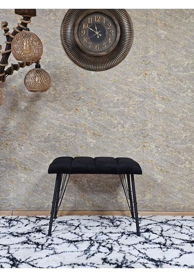 Zafir Metal Siyah Tel Ayaklı 60 Cm Puf Bench - Puf - Bench - Oturak - Mutfak Oturağı - Antre Oturağı Siyah