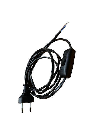 Fişli & Anahtarlı Arapuarlı Hazır Kablo 2 Metre Siyah Uzatma Kablosu 0,50 Mm² Kesit Aplik, Abajur, Masa Lambası, Led Trafosu Ve Tuz Lambası İçin Diger