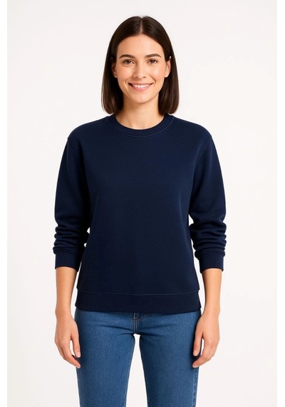 Valensdesign Üç İplik Düz Bisiklet Yaka Sweatshirt - Lacivert