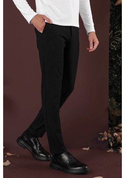 Efor Slim Fit Yan Cepli Dokulu Esnek Casual Siyah Pantolon P 1139 Siyah