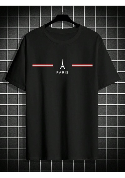Unisex Paris Baskılı Oversize Tshirt Siyah