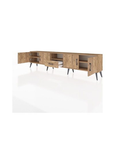 Arges Tv Ünitesi 3 Raflı Tek Çekmeceli 4 Kapaklı 220x30x51 Çam-çam Atlas Çam/atlas Çam - Atlas Çam