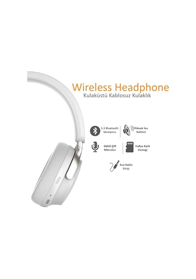 Orca Kulak Üstü Bluetooth Kulaklık Güçlü Ses Performansı Beyaz