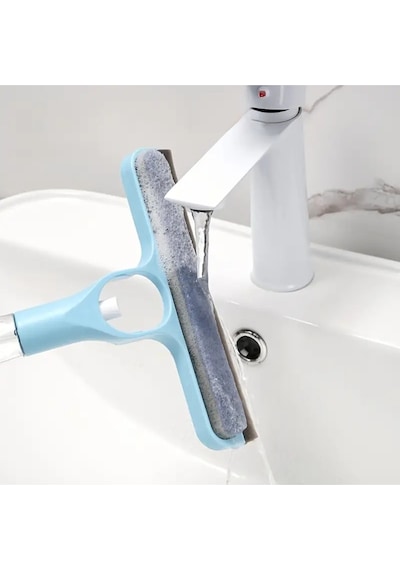 Mucit Home 4 Ü 1 Arada Çift Taraflı Çok Amaçlı Cam Temizleme Kazıyıcı Ve Silme Fırçası Sprey Şişeli Mavi