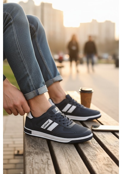 Enoch Erkek Fileli Günlük Spor Ayakkabı Şeritli Sneaker Klasik Kort Modeli 2332 Lacı