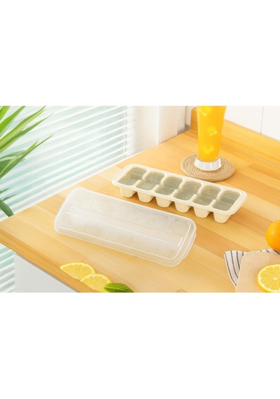 Kapaklı Büyük Boy Buz Kalıbı 12 Gözlü Buzluk Ekru Plastik Ekru Diğer