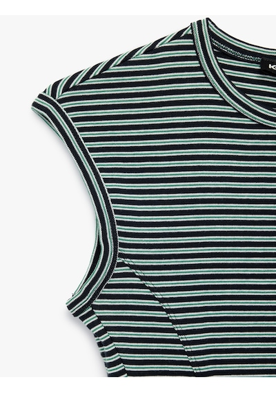 Koton Slim Fit Pamuklu Ribana Bisiklet Yaka Kolsuz Çizgili Tişört Yeşil Çizgili 7wak10023pk