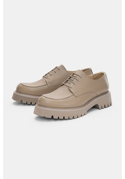 Calder Hakiki Deri Bağcıklı Kadın Loafer- Vizon