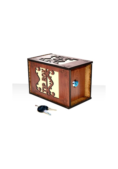 Ahşap Tip Box Bahşiş Kutusu Anahtarlı Kilitli Kahverengi