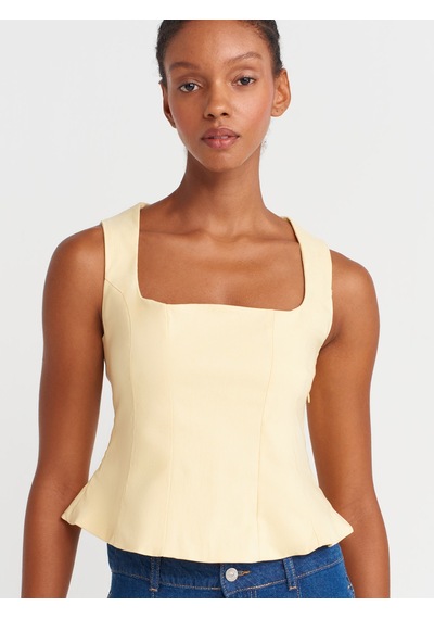 Dilvin 50860 Peplum Korse Top-açık Sarı Açık Sarı