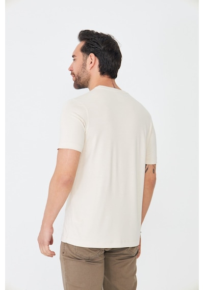 Bej Sıfır Yaka Basic Erkek Tişört
