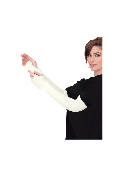 Sonbaharmoda Parmak Geçmeli Penye Esnek Likralı Kolluk 1 Çift Ekru Unisex Ekru