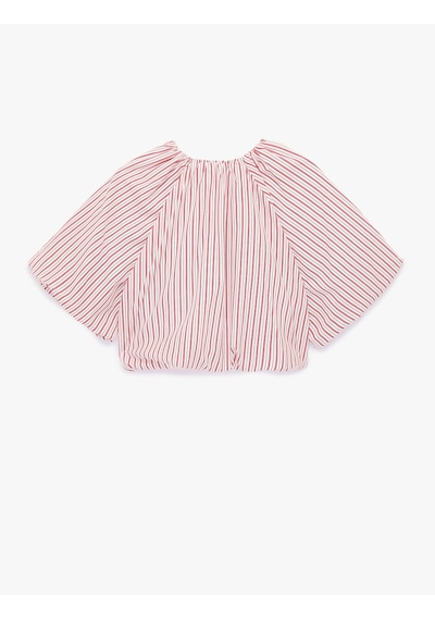 Koton Viskon Bağcıklı Kaçık Yaka Çizgili Ovresize Balon Crop Bluz Kırmızı Çizgili 6sak60465uw Koton Viskon Bağcıklı Kaçık Yaka Çizgili Ovresize Balon Crop Bluz Kırmızı Çizgili 6sak60465uw