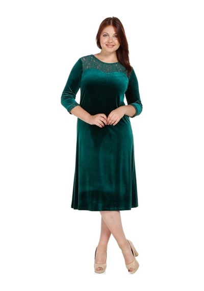 Nidya Moda Büyük Beden Dantel Kombinli Elbise-4078Ky Yeşil