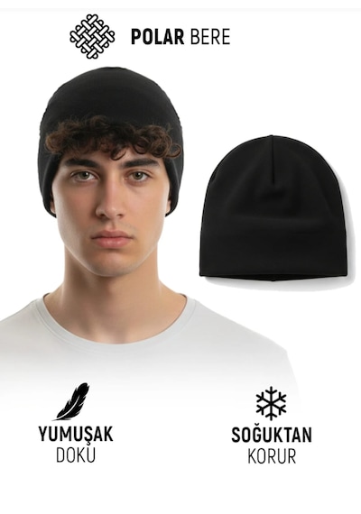 Qulothes Qu-tex Extra Kalın Termal Polar Soğuk Geçirmez Bere Unisex Pamuklu Kışlık Şapkaa Siyah