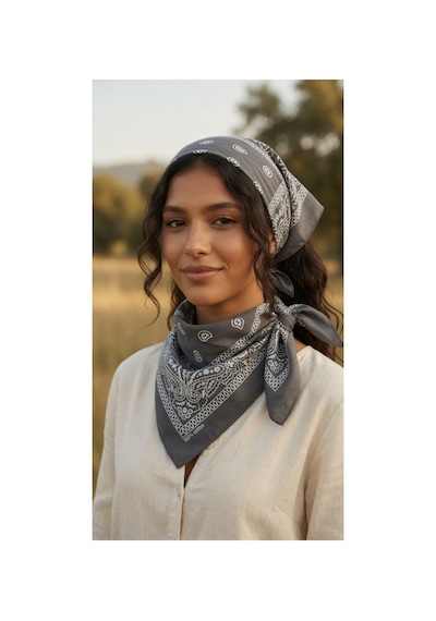 Mollycrush Unisex Gri Şal Desenli Bandana Günlük Saç Aksesuarı, Boyunluk Ve Outdoor Fular Gri