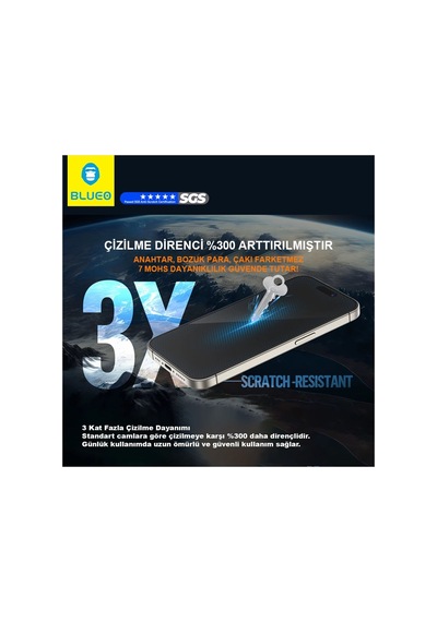 İphone 17 Pro Max Uyumlu 7 Mohs Sertlikte Çizilmelere Karşı 3 Kat Dayanıklı Hd Cam Ekran Koruyucu