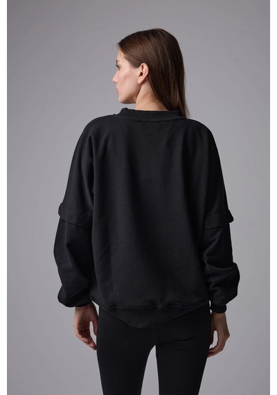 Defys Kadın Bisiklet Yaka Kol Detaylı Oversize Fit Basic Sweatshirt Siyah - 598314741 Siyah Defys Kadın Bisiklet Yaka Kol Detaylı Oversize Fit Basic Sweatshirt Siyah - 598314741 Siyah