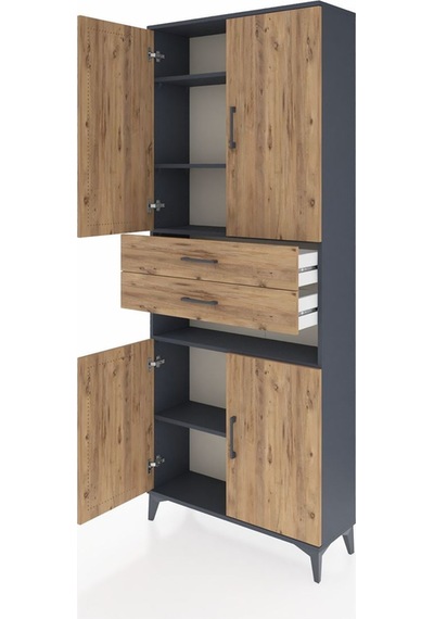 Arges Dolap 5 Raflı 2 Çekmeceli 4 Kapaklı 88x30x221 Antrasit-çam Antrasit