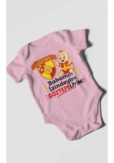 Morivokids Babamın İzindeyim Göztepeliyim Kısa Kollu Bebek Body %100 Pamuk Koyu Pembe
