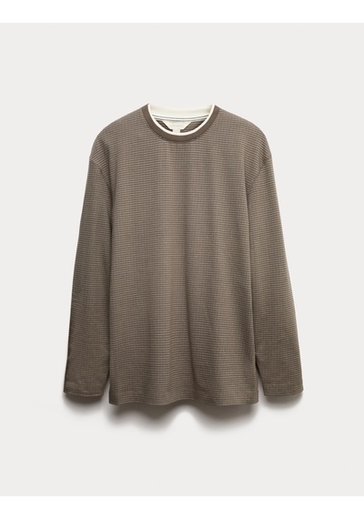Marks & Spencer Saf Pamuk Dokululu Pijama Üstü T07005134 Kahverengi