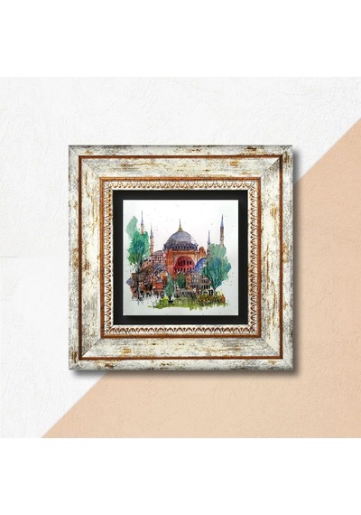 İstanbul Ayasofya Taş Duvar Tablosu - Çerçeveli Taş Tablo - Dekoratif Duvar Sanatı - Modern Ev Ve Ofis Duvar Dekoru T1-90