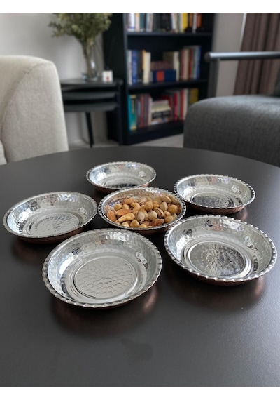 6'lı Kulpsuz Bakır Çerezlik-kahvaltılık-reçellik-sunumluk Set 12 Cm X 2,3 Cm Bakır