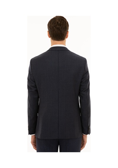 Cacharel İndigo Slim Fit Yün Çizgili Ceket Mavi