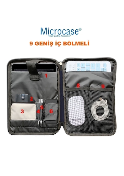 Microcase Apple İpad Air 13 2026 İle Uyumlu Omuz Askılı El Tutacaklı Universal Sleeve Taşıma Çantası Al4346 Lacivert Krem Gri Çanta