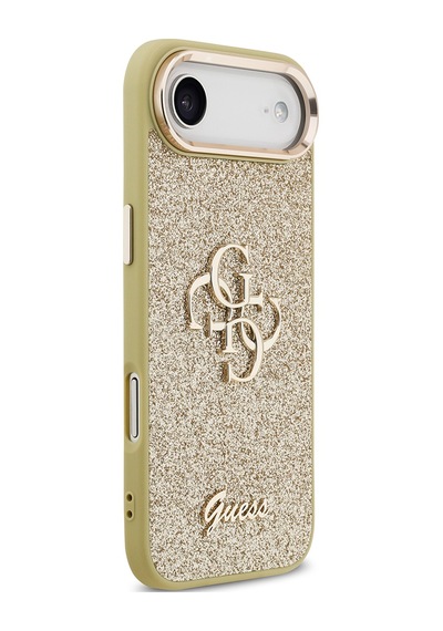 Apple Uyumlu iPhone 17 Air Kılıf Lisanslı 4g Büyük Metal Kamera Çerçeveli Ve Logolu Glitter Kapak Gold Gold