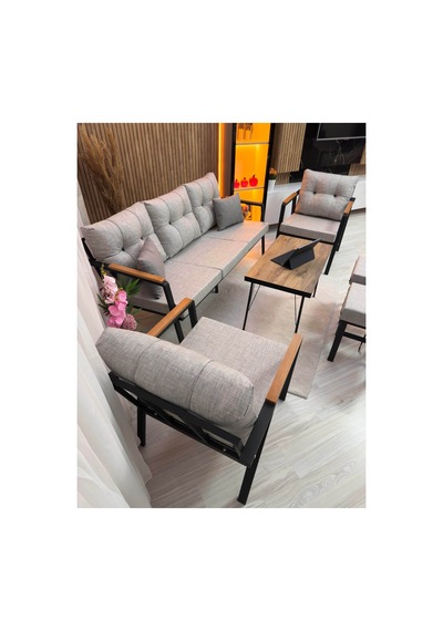 Balkon, Bahçe - Metal Kanepe Koltuk Takımı 3+1+1 + 2 Adet Puf + Sehpa Balkon, Bahçe - Metal Kanepe Koltuk Takımı 3+1+1 + 2 Adet Puf + Sehpa