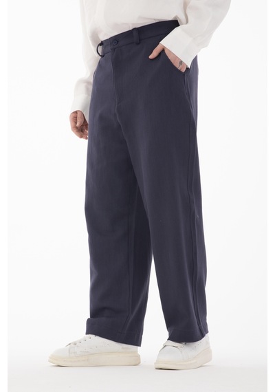 Rocqerx R-4415 Kemer Detaylı Keten Baggy Pantolon Lacivert