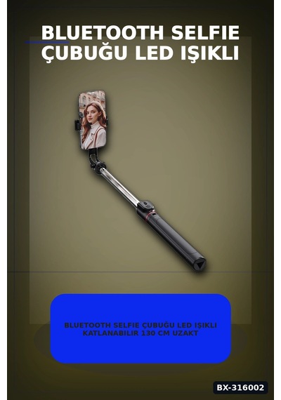 Bluetooth Selfie Çubuğu Led Işıklı Katlanabilir 130 Cm Uzaktan Kumandalı Bx-316002 diğer