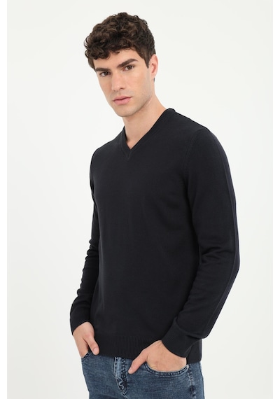 Dufy Erkek Slim Fit V Yaka Lacivert Triko-16944