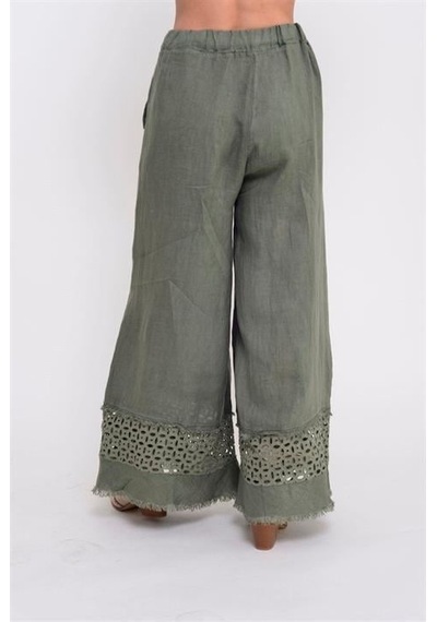 Eren Style İtalyan Fisto Paça Detaylı Keten Pantolon-9893 Haki