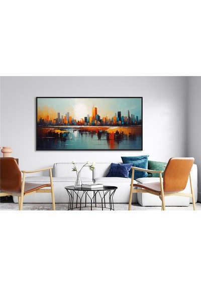 Yağlı Boya Dokulu Tablo Soyut Şehir Manzarası New York Siyah Çerçeveli U09002-179113