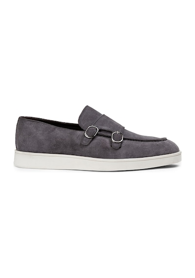 Deery Hakiki Süet Gri Çift Tokalı Erkek Loafer Ayakkabı - 01966mgrıc01 Gri