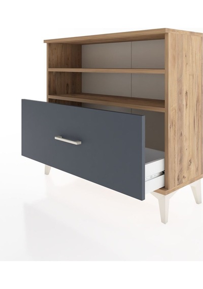 Arges Şifonyer 2 Raflı Tek Çekmeceli 88x30x80 Çam-antrasit Atlas Çam