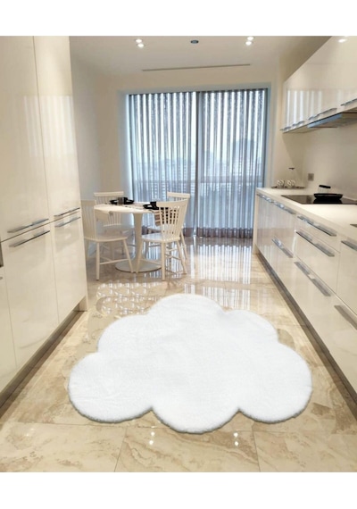 Balat Halı Beyaz Peluş Yumuşak Bulut Desen Halı Beyaz