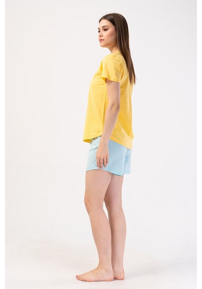 Yake Store Kadın P.suprem O Yaka Kısa Kol Etegı Oval Sort Takım - Yellow Pembe