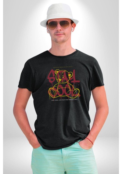 Game Oyun Alanı Unisex Unisex Siyah Organik Baskılı T-shirt Penye Yüksek Kalite Siyah