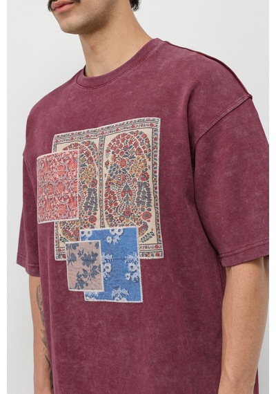 Oversize Baskılı Eşofman Takım Bordo